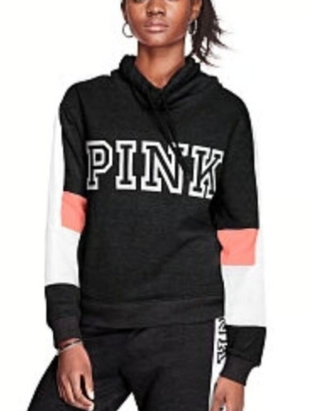 PINK Victoria's Secret Womens Gray Colorblock Cowlneck Sweatshirt Size Medium